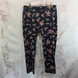 J Jill Pants Womens 8 P Blue Pink Floral High Rise Straight Precision Stretch